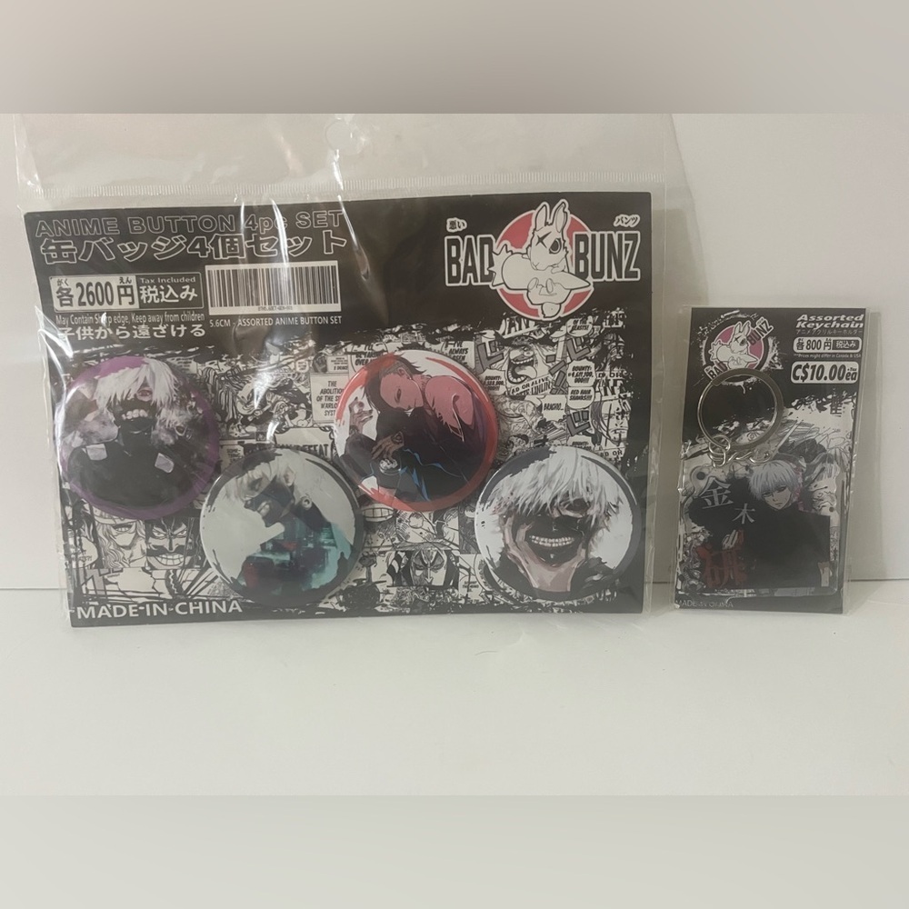 Bad Bunz Anime Button Set with Bad Bunz Anime Keychain NWT